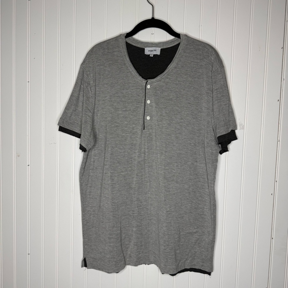 Hyden Yoo New York Soft Modal Double Layer Short Sleeve Henley Shirt Size Large